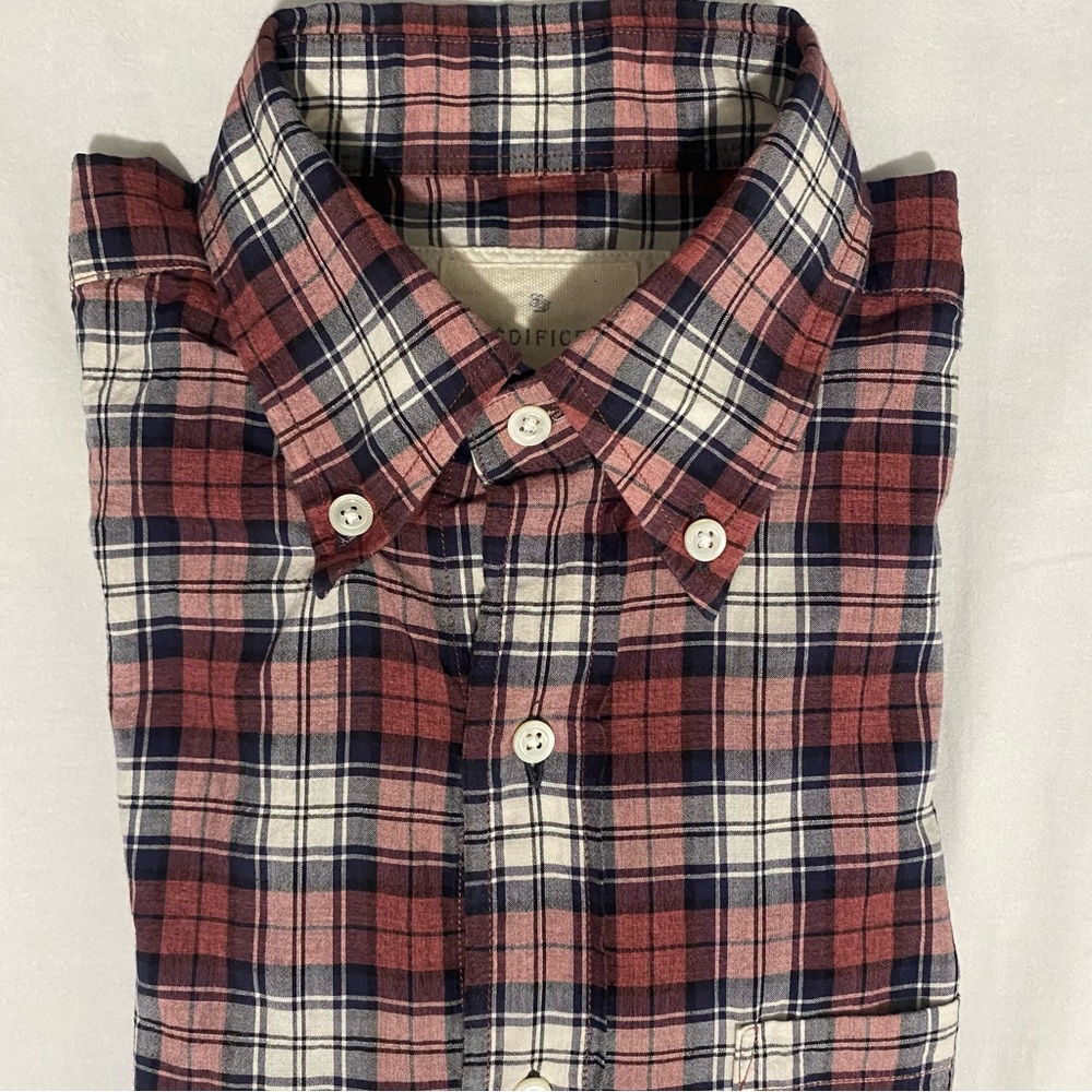 EDIFICE JAPAN men’s red check button-down shirt, XS